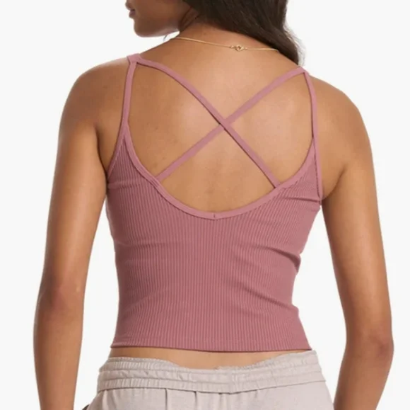 Vuori Rib Crop Tank Top in Marsala - Picture 3 of 10